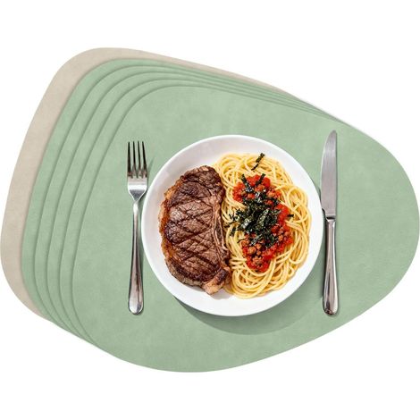 Sets de table lavables antidérapants en forme de larme, 6 pièces résistantes à la chaleur, vert-blanc. (1/5)