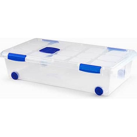 Caja de plástico para almacenaje  TRANSPARENTE - 30 L (73x41x18cm) Con ruedas