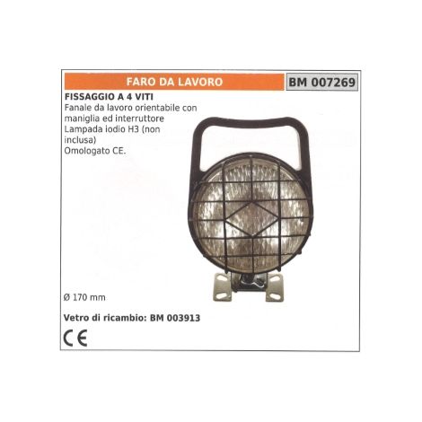 Fanale da lavoro orientabile con maniglia ed interruttore fissaggio a 4 viti