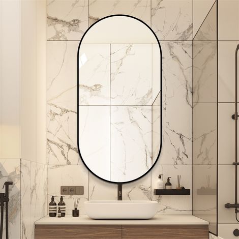 Miroir de Salle de Bain Arche - 60x120cm - Cadre Aluminium Noir HD sans Cuivre Mural Vertical ou Horizontal Moderne - Argent (1/5)