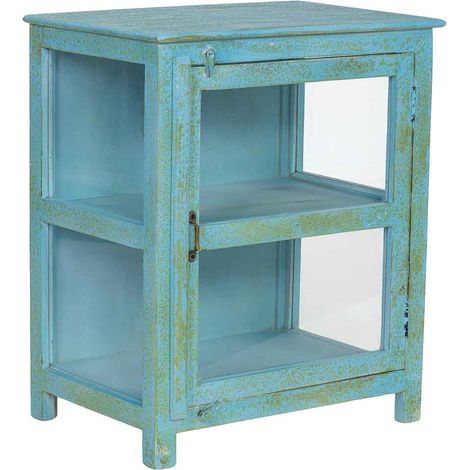 Vitrina de madera azul acabado artesanal 67x46x80cm (1/5)