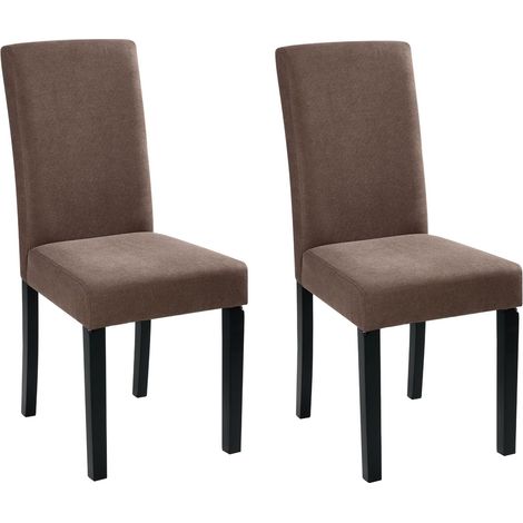 Lot de 2 Chaises en Tissu Marron Pieds en Bois de Pin Foncé Haut Dossier Broadway (1/5)