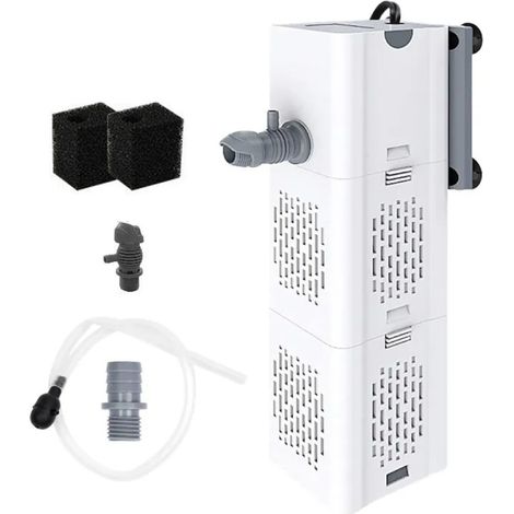 Filtre d'aquarium intégré avec 2 filtres en coton, 10 W, 220 V, 500 l/h, silencieux, facile à installer, produit une eau propre et oxygénée. (1/5)