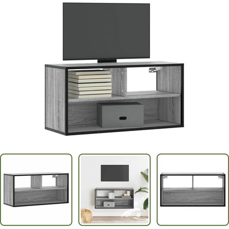 Meuble tv industriel - Meuble TV sonoma gris 80x31x39,5 cm bois d'ingénierie et métal (1/5)