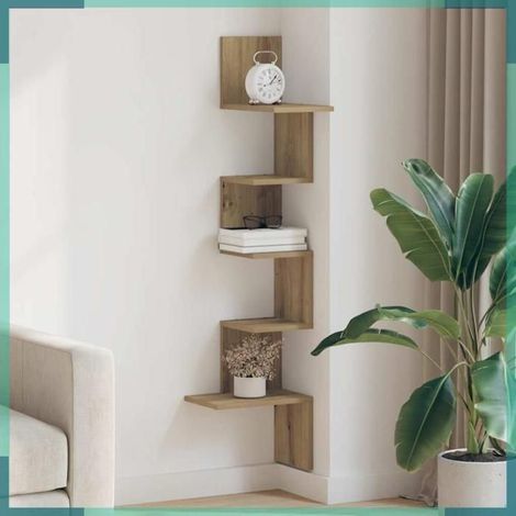 860525 étagère d'angle murale chêne artisanal 32x32x127,5 cm (1/5)