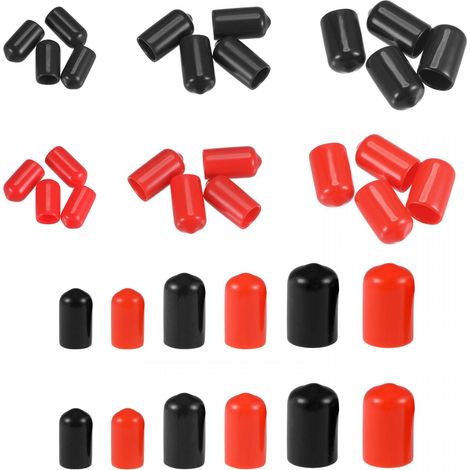 90pcs Rond Extrémité Capuchons 7mm 10mm 12mm Noir Rouge (1/5)