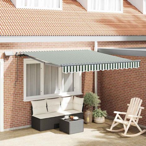 Toldo retráctil Verde y blanco 300 x 250 cm Tela y Aluminio vidaXL (1/5)
