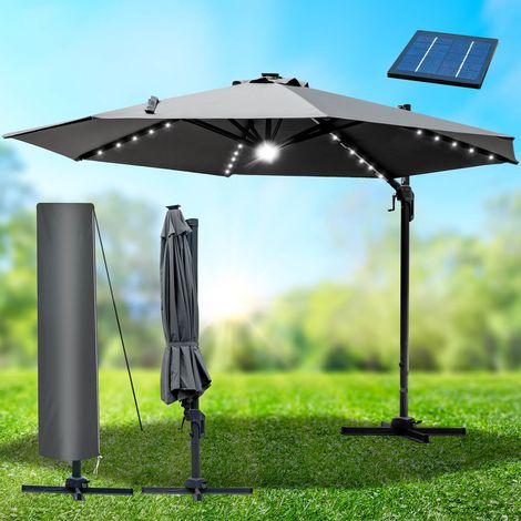 BRAST Alu Sonnenschirm Ampelschirm   Ø300cm Grau + LEDs   TÜV geprüft   Schützhülle   UV-Schutz 50+   wasserabweisend   drehbar & höhenverstellbar (1/5)