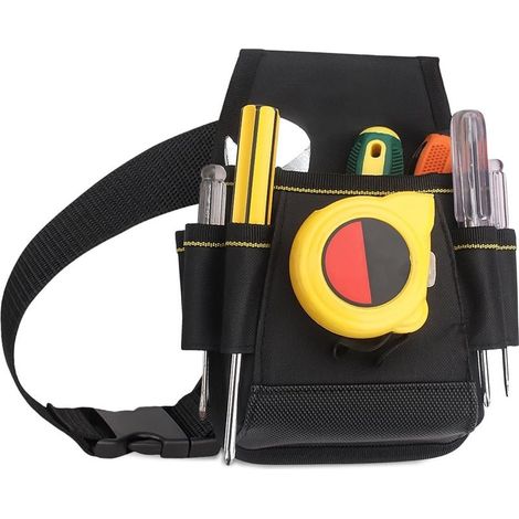 Tool Bag - Tool Belt: 24x15x6cm Electrician Tool Bag 6 Exterior Pockets Tool Bag, Wear-resistant, Adjustable Tool Belt for Men, Black (1/4)