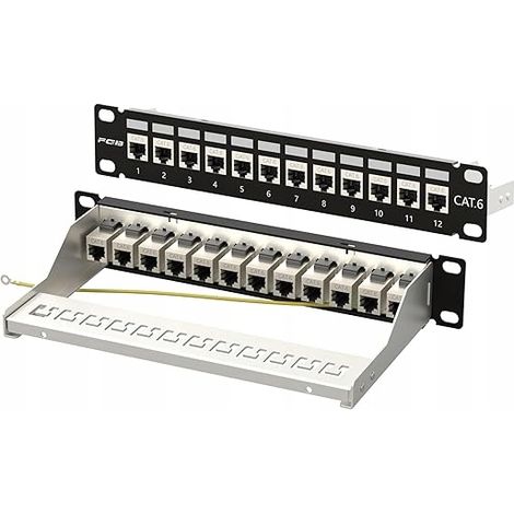 FGB 1U 12-Port Cat6 geschirmtes RJ45 Keystone-Patchpanel (1/2)