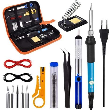 8-in-1 Lötset, 60-W-Lötstation, Lötpumpe, Elektroniklöten, Temperaturregelung, tragbar, 5 Lötspitzen, Lötkolbenständer, Werkzeugtasche (1/5)