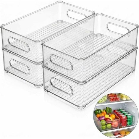Lot de 4 bacs de rangement – Transparents – Pour réfrigérateur – Empilables – Organisation (1/5)