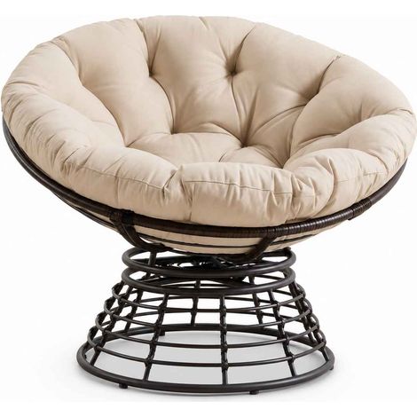 Fauteuil Papasan Pivotant 360° Rotin PE et Coussin Gris (1/5)
