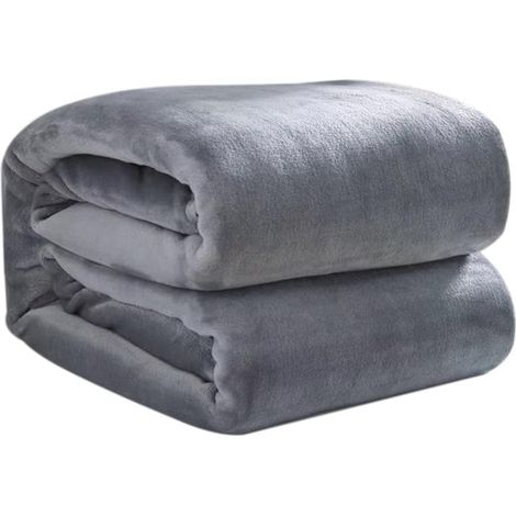 Plaid gris 100×140 cm – flanelle douce/chaude, couverture bébé/jeté canapé, entretien facile