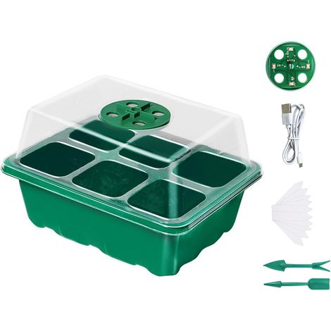 (1pcs Vert) Plateau de semis avec trous de ventilation comprend un plateau de semis en plastique léger, une lumière LED, des outils de plantation et des trous de ventilation. (1/4)