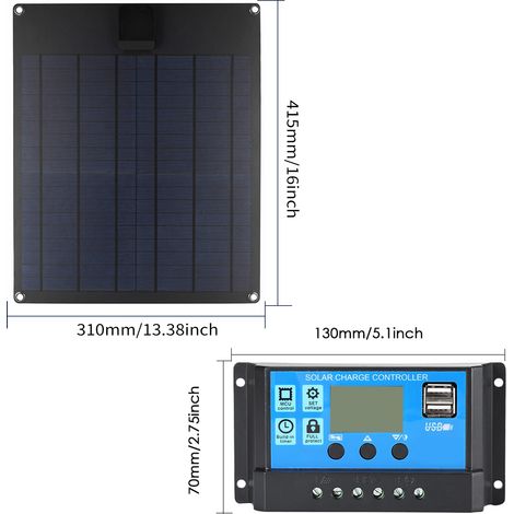 Ortviai Panneau Solaire Portable 20 W 18 V avec Double Port USB et Prise DC5521 pour Batteries 12 V – Polysilicium (1/5)