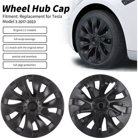 4 Jantes Hubcaps 18 Pouces Noir Mat Protection Jante Complète Remplacement Tesla Model 3 2017-2023 Gris Foncé (1/5)