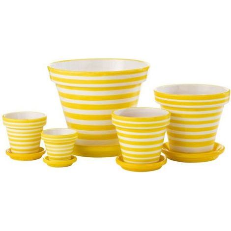 J-Line Granada Stripes Handgefertigter und bemalter Blumentopf – Keramik – Gelb – Klein – Ø 21 cm (1/5)