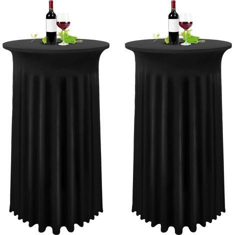Aougo – Lot de 2 nappes élastiques en spandex noir pour table haute 80 x 110 cm – Jupe plissée – Durable et réutilisable – Protection contre la poussière (1/4)
