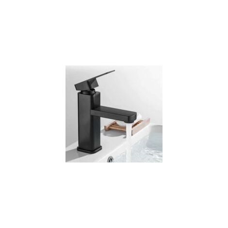 (Schwarz, Temperatur einstellbar) Matte Badarmatur, elegante Design-Waschtischarmatur, Waschtischarmatur aus schwarzem Messing, Waschtischarmatur mit abnehmbarem Luftsprudler - Crezuo (1/4)