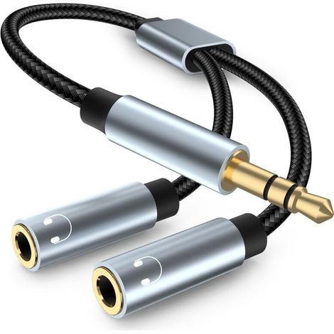 Adaptateur Jack Audio Stéréo,3,5mm stéréo Jack câble Adaptateur Casque,Jack Splitter Compatible avec Casque,Tablette,PC(2pcs,Gris) (1/5)