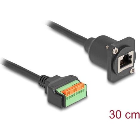 Delock d-typ cable rj45 hembra a terminalblock cat.5e negro 30 cm
