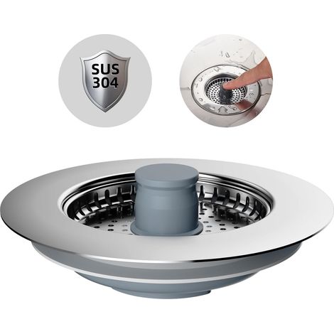 Bouchon Evier Cuisine,ABS Bouchon Evier avec Un Set Combiné Filtre Evier Cuisine en INOX,Anti - Blocage, PréVention des Odeurs,Grille Evier Cuisine-Profondeur de L'éVier 22mm (1/5)