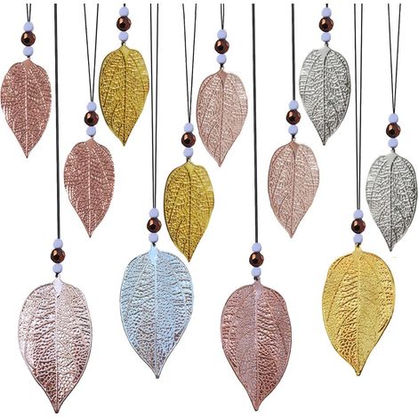 Pendentif Feuille Métal - Or Argent Champagne Or Cuivre - Décoration Murale Fenêtre Arbre de Noël Cadeau - Lot de 4 (1/5)