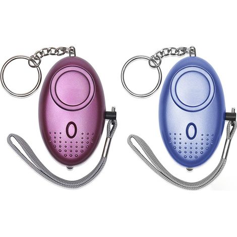 Alarme personnelle à piles ING (lot de 2) - autodéfense - Porte-clés alarme - Lampe torche LED à piles - 130 dB - Violet et bleu (1/4)
