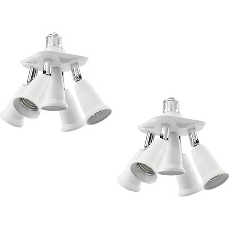 Adaptateur E27 5 voies - Lot de 2 - Blanc - Diviseur de douille orientable - Pour studio et intérieur - 83x145x83 mm
