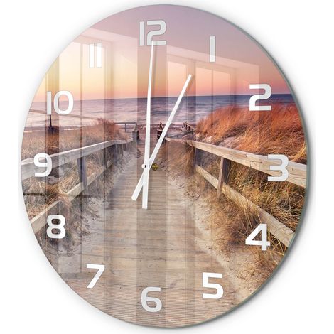 Horloge Murale Ronde Sans Tic-Tac en Verre Moderne Chambre Bureau La route vers la plage fi 60 cm (1/5)