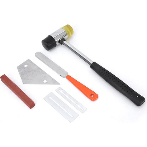 Kit d'outils pour manche de guitare R510 (6 pièces) : marteau à manche, lime à manche, outil pour touche, pierre à aiguiser et règle. (1/5)
