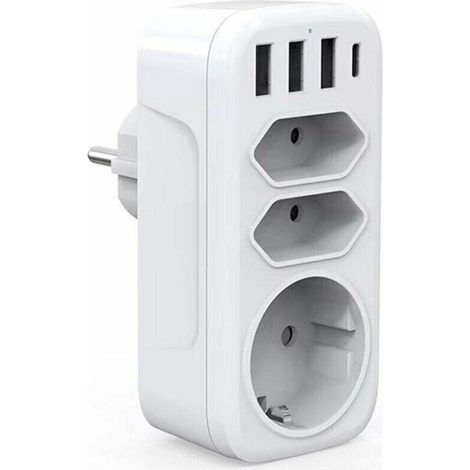 Multiprise murale 3 prises AC et 3 ports USB 3A – Chargeur intelligent 4000W – Design compact pour maison et bureau – Charge simultanée 6 appareils (1/3)
