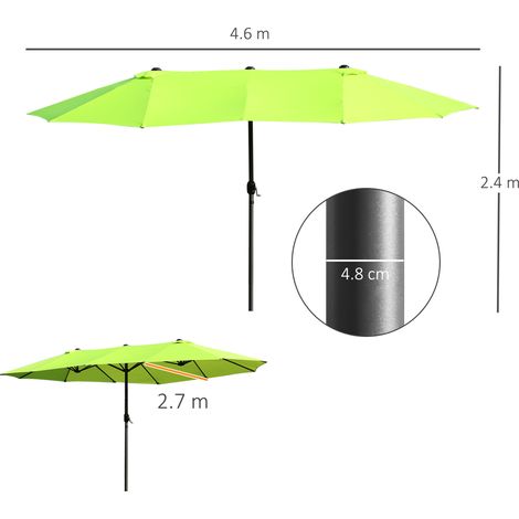Parasol ovale de jardin 460 x 270 cm avec manivelle, parasol double vert pour terrasse et jardin (1/5)