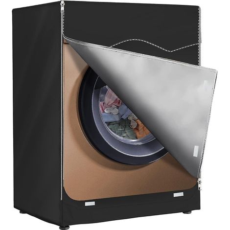 Housse pour machine à laver, housse de protection imperméable pour sèche-linge, protection solaire, anti-UV, imperméable et anti-poussière (noir, L60 x l65 x H85 cm) (1/5)