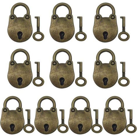 10Pcs Vintage Cadenas Mini Serrure à Clé avec Clés Archaize Cadenas Durable en Métal Serrure à Clé (1/4)