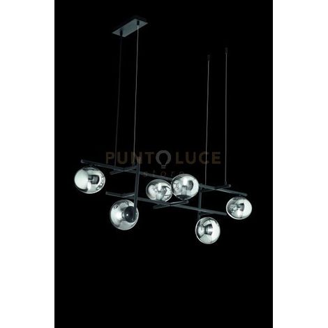 SOSPENSIONE JEWEL 6 LUCI NERO VETROFUME' ATTACCO E14 VETRO D.15CM L.115CM RETTANGOLARE