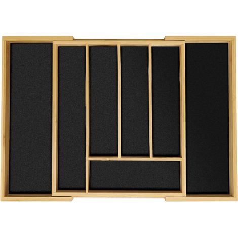 Range-couverts, extensible, 5 à 7 compartiments, organiseur pour le tiroir, bambou et MDF, noir et nature (1/5)
