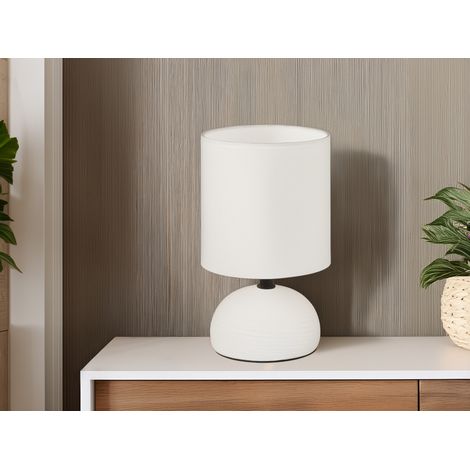 Keramik Tischleuchte LUCI Weiß runder Stofflampenschirm in Weiß, Höhe 23cm (1/5)