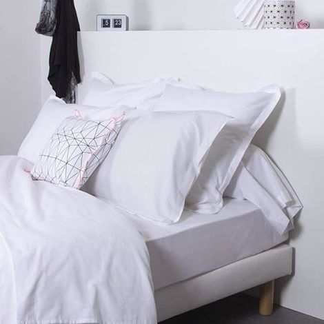 Drap Housse - COTE DECO - 140x190 cm - Blanc - Percale de coton - Thermorégulant
