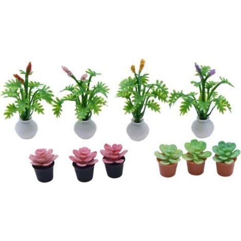 10 Stück Mini-Kunstpflanzen, Miniaturdekorationen, Blumendekor-Accessoires, Töpfe, künstliche Pflanzen (1/4)