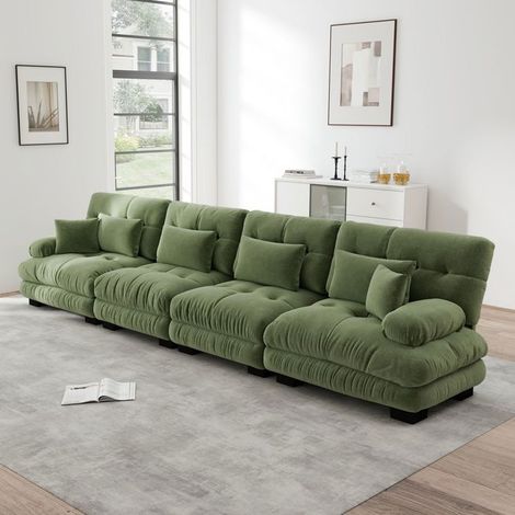 Canapé d'angle modulable - SOGEU - 4 places - Chenille vert - Assise profonde - Convertible occasionnel (1/5)