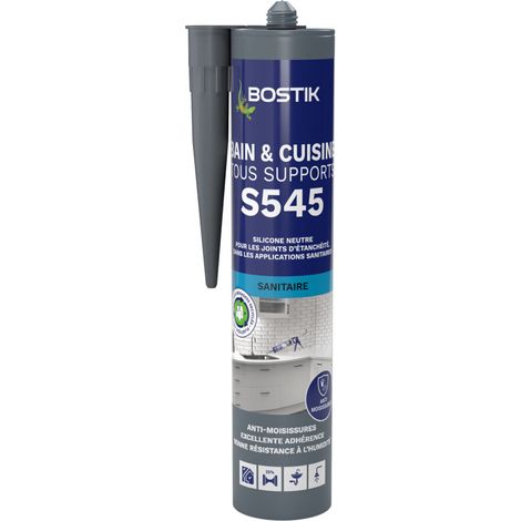Bostik S545 – Mastic Silicone Bain et Cuisine – Jointe Tous Matériaux – Traité Anti-Moisissures – Conservation Longue Durée – Couleur : Gris Anthracite – Cartouche 300 ml (1/2)