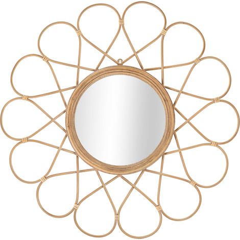 Specchio Bavasi, Finiture in Rattan, Forma Rotondo, Tipologia a Parete, 66x66h cm Marrone
