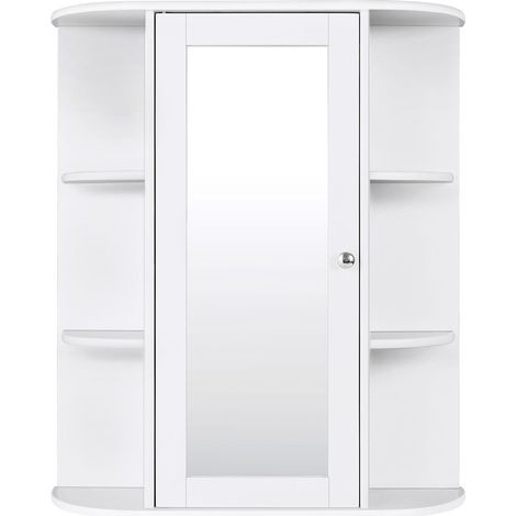 Mueble de baño de pared 60 x 16,5 x 67,5 cm con espejo y balda regulable diseño curvo en MDF blanco 200021005