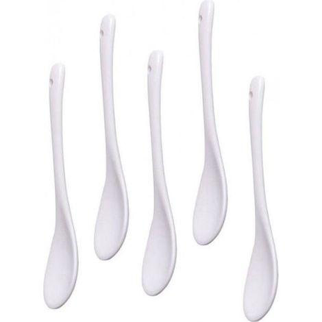 Cuillères à café - Da.Wa - Porcelaine blanche - Lot de 5 - Résistantes à la chaleur (1/4)