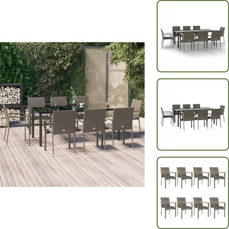 Rattan - vidaXL Set da Pranzo Giardino 9pz con Cuscini Nero e Grigio Polyrattan - Acciaio