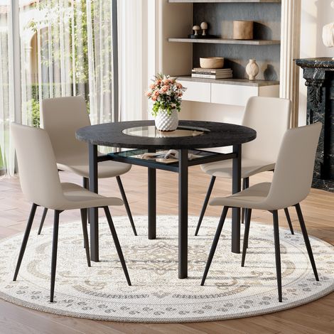 MEUBLIV Set tavolo rotondo nero 100 cm con 4 sedie, inserto in vetro (1/5)
