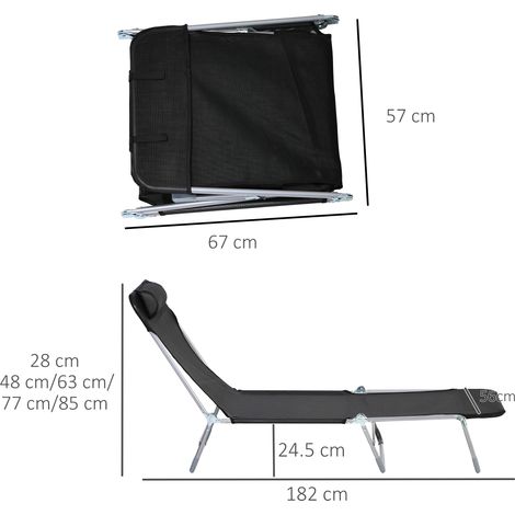 Salon de jardin pliable avec dossier inclinable et coussin, en métal et textile, 182 x 56 x 28 cm, noir (1/5)