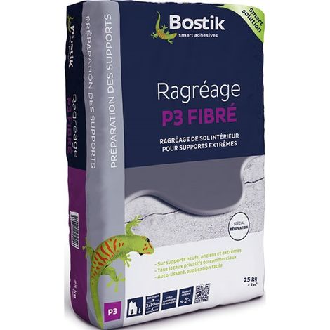 Bostik – Ragréage carrelage P3 fibré 25kg – Pour supports extrêmes intérieurs et extérieurs – Application avant tous revêtements – Passage régulier